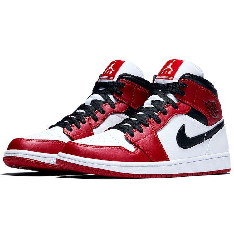 Air Jordan 1 Mid Chicago Herren Sneaker Weiß Gym-Rot Schwarz 554724-173
