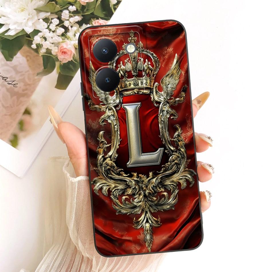 For Vivo Y36 Feather Crown Initial Letter Phone Case For Vivo Y36 V2247 V2248 Soft Silicone Covers Bumpers