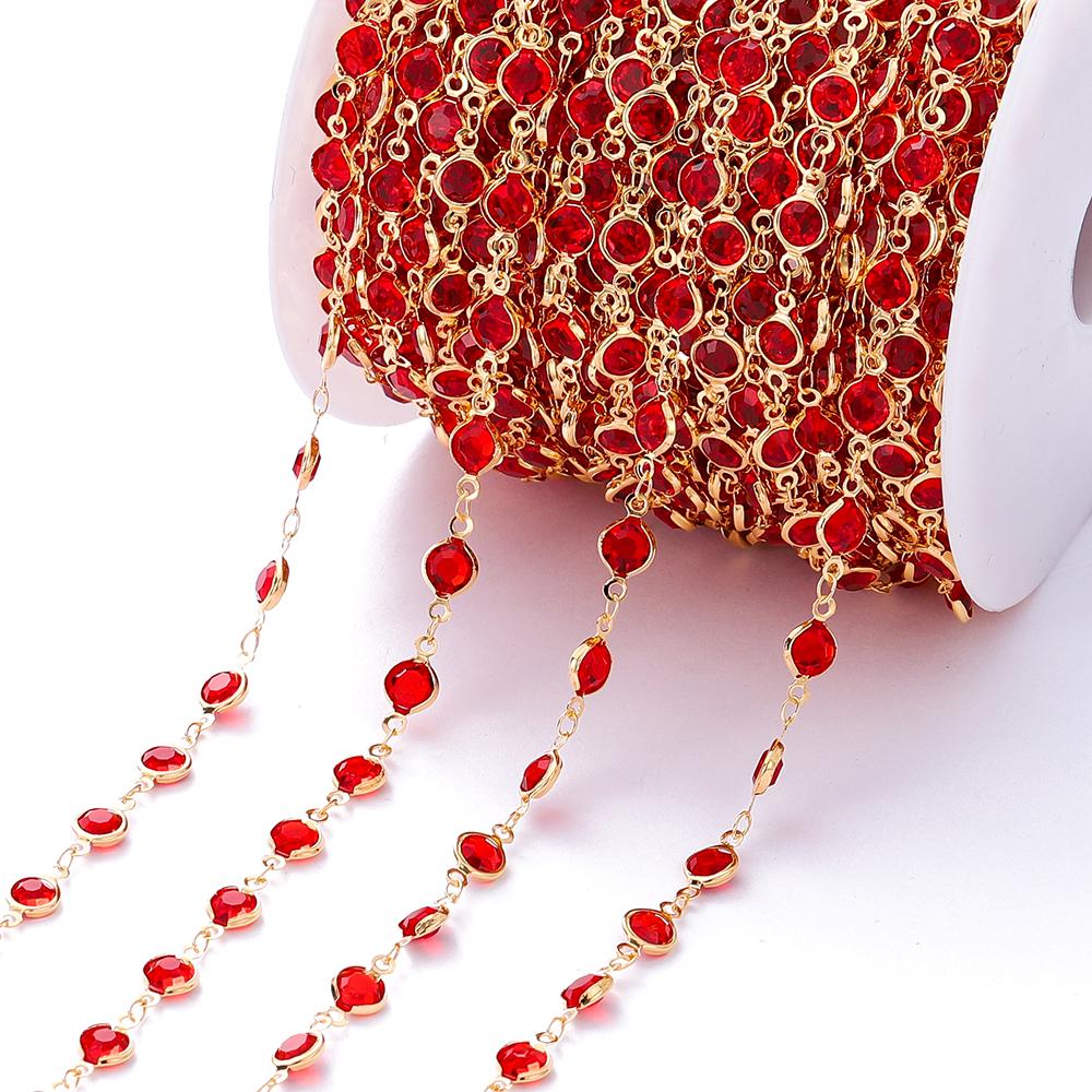 1Meter Colorful Glass Crystal Beads Chain Copper Chains for Necklace Bracelet Jewelry Making DIY Components Accessories