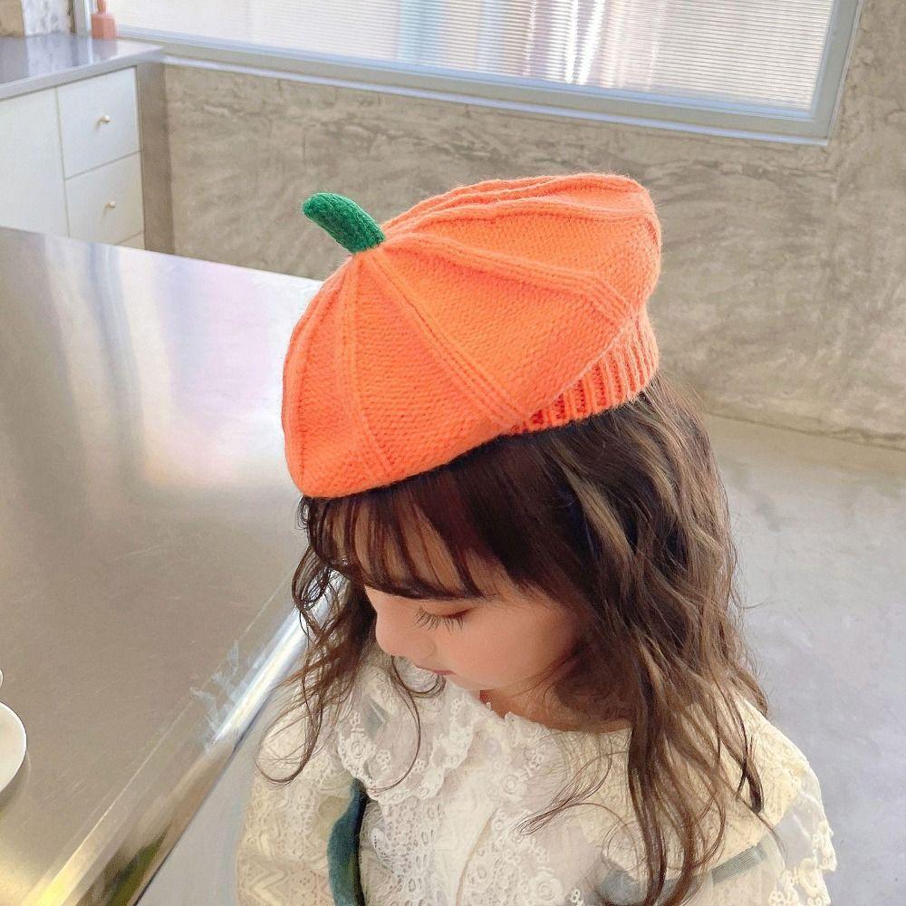 Keep Warm Knitted Hat Orange Parent-Child Hat Casual Pumpkin Beret  Halloween Decoration