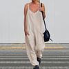 Kvinnor Sommar Jumpsuit Lösa Breda Ben Ensfärgad V-hals Lågskurna Fickor för dagligt slitage Rygglösa Plus Size Kvinnor Overall Damkläder
