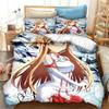 סט מצעים לאנימה SAO Yuuki Asuna, כיסוי שמיכה שמיכה סט מיטה כיסוי שמיכה ציפית לכרית, מידת קינג קווין טווין בנים בנות מבוגרים