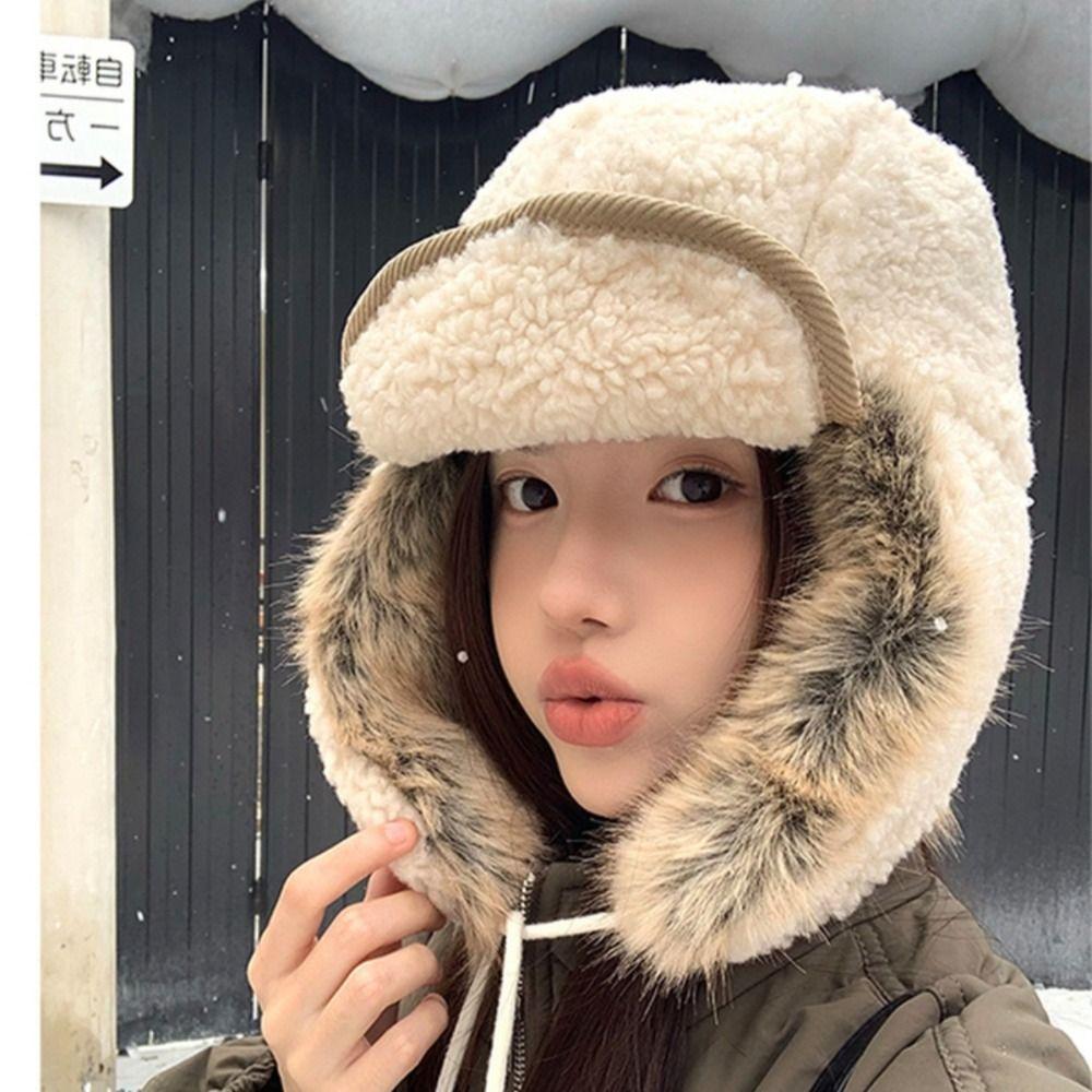 Windproof Lamb Wool Earflap Cap Beanie Cycling Lei Feng Hat Moutaineering Hats Plush Hat  Women/Men