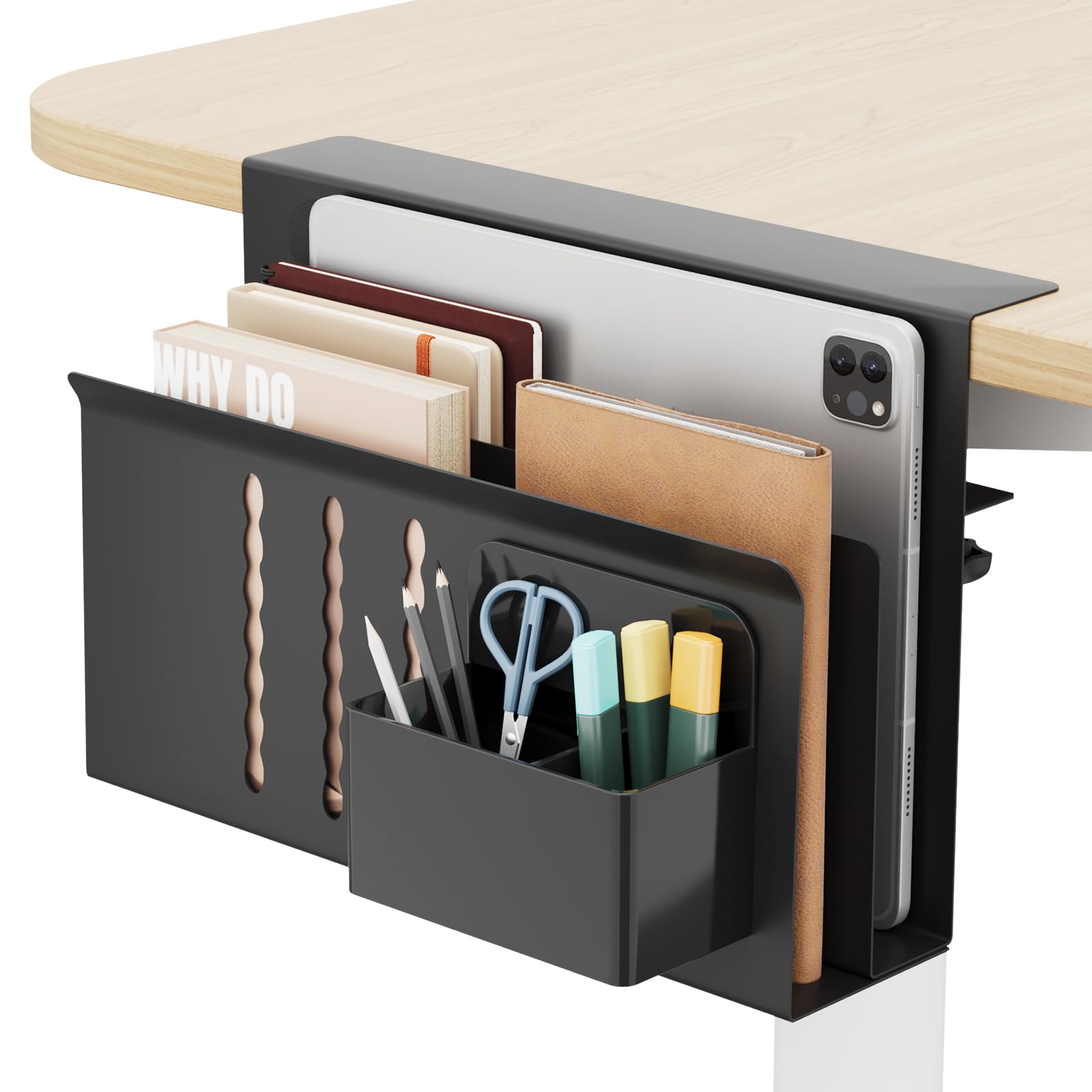 

Приставная полка для хранения Keemute с зажимом, простая установка, хранение ноутбука, хранение файлов, двойная полка, грузоподъемность 5 кг, боковой карман для стола