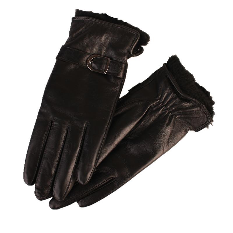 Female Rabbit Fur mouth Women's Dirtbike Rider Riding Gloves Velvet Winter Warm Genuine Leather Sheepskin Thermal Driving Items