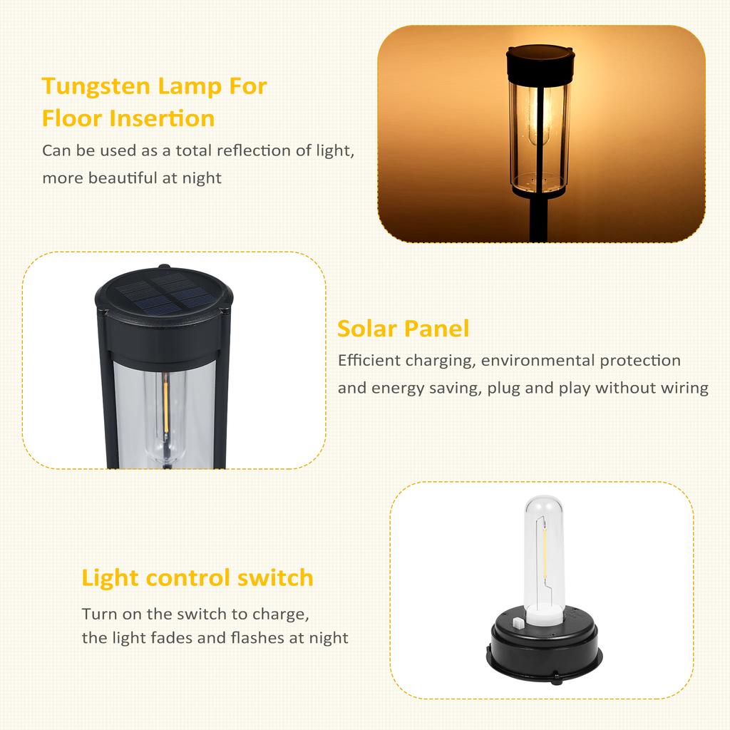 Solar Pathway Lights Waterproof Solar Outdoor Lights with LED Tungsten Filament Bulb Solar Lights
