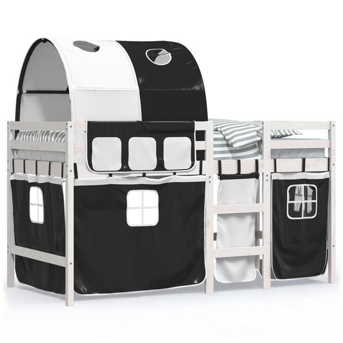 VidaXL Children's Mezzanine Bed with Tunnel, Mid Sleeper Bed with Storage, Bedroom Furniture, Modern, White/Black 3283856