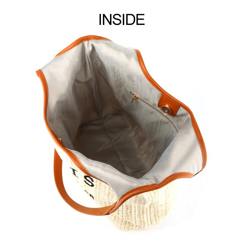 Country Style Women's Summer Straw Tote – Large Capacity Woven Bag with Embroidered Letters for Beach & Commuting
