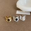 Hong Kong Style Retro Natural Stone Matte Metal Opening Ring Female Niche Personality Simple Temperament Versatile Ring Ring