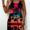 Beach Sunset Dress Fashion Women Sleeveless Palm Tree Print Sundress Summer Tropical Holiday Party Dresses New Female Clothing