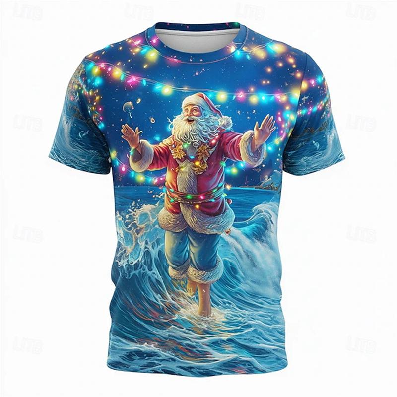 T-shirt da Uomo a Maniche Corte Stampata 3D Babbo Natale di Natale Motivo Cartone Animato Sportiva Casual Carina Unisex Magliette Top Tee