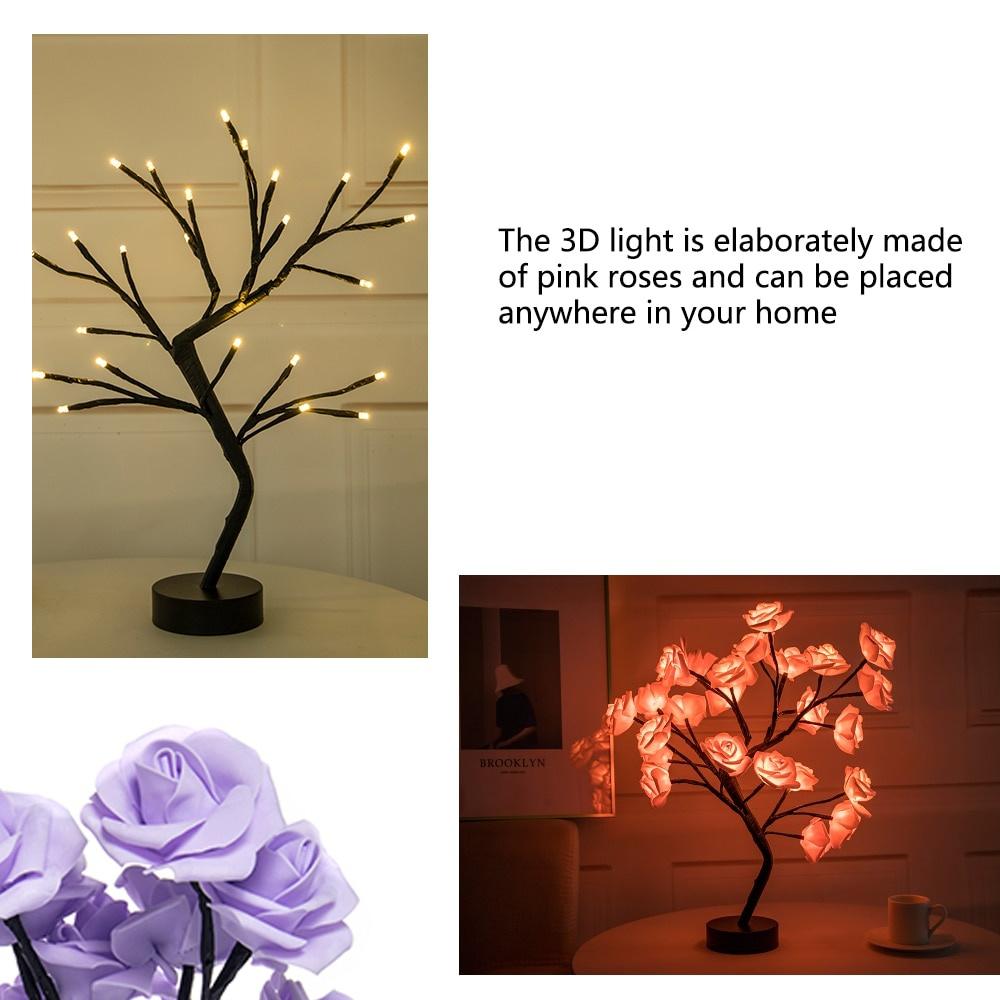 LED Table Lamp Rose Flower Tree USB Night Lights Home Decoration Xmas Christmas Wedding Bedroom Decor