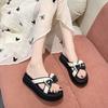 2025 summer new thick-soled trendy slippers women's fashion small fresh with skirt bow thick-soled slippers women