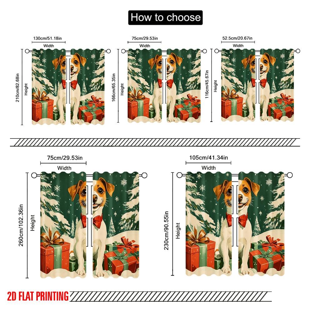 2pcs,2D plane printing Window Curtain Cute Dog Christmas Gifts Polyester Woven (without rod) Holiday for Bedroom, Living Room,
