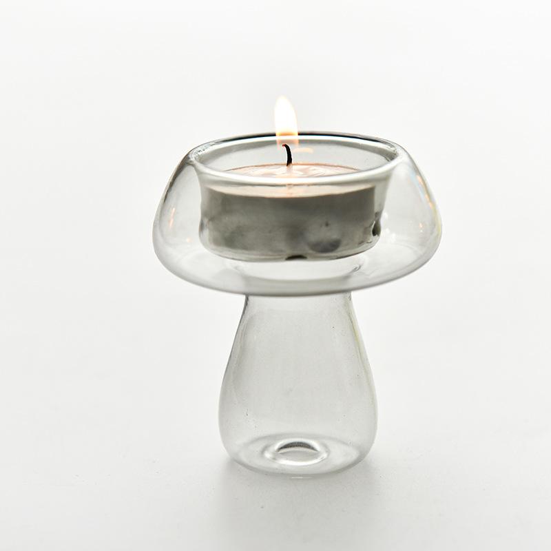 Creativity Mushroom-Shaped Candle Holder Glass Candlesticks Cute Room Decoration Desktop Ornament Home Decoration Ambiance Gifts