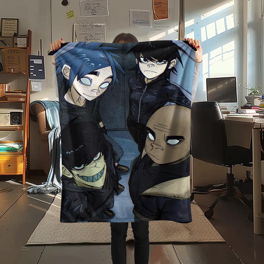 1PC Gorillaz Print Flannel Blanket, High quality Comfortable for All Seasons, Home Decor, Warmth and Comfort, Perfect for Christmas Gifts