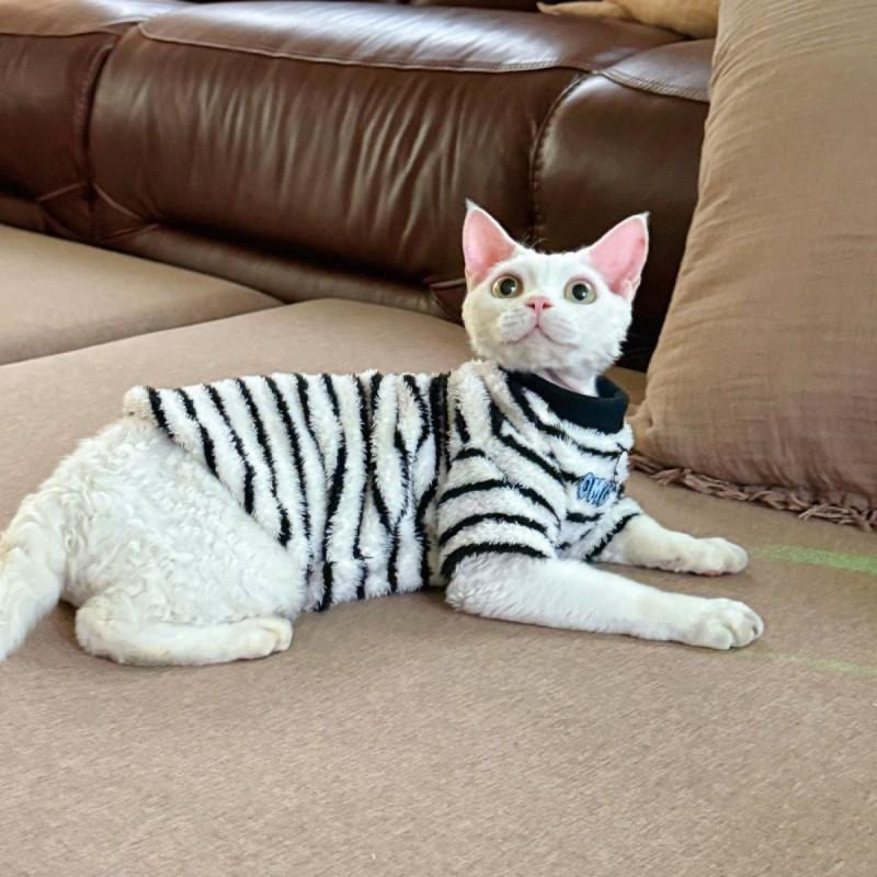 Thick Warm Striped Fleece Vest Sphynx Devon Cats Small Pets Winter