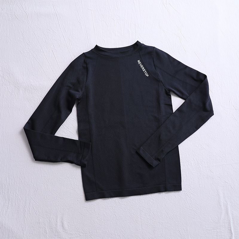 

Осень Новое поступление Тренировка Лонгслив Женский Облегающий Похудение Влагоотводящий Дышащий Одежда для йоги Круглый вырез Утягивающий талию Топ для бега Black L