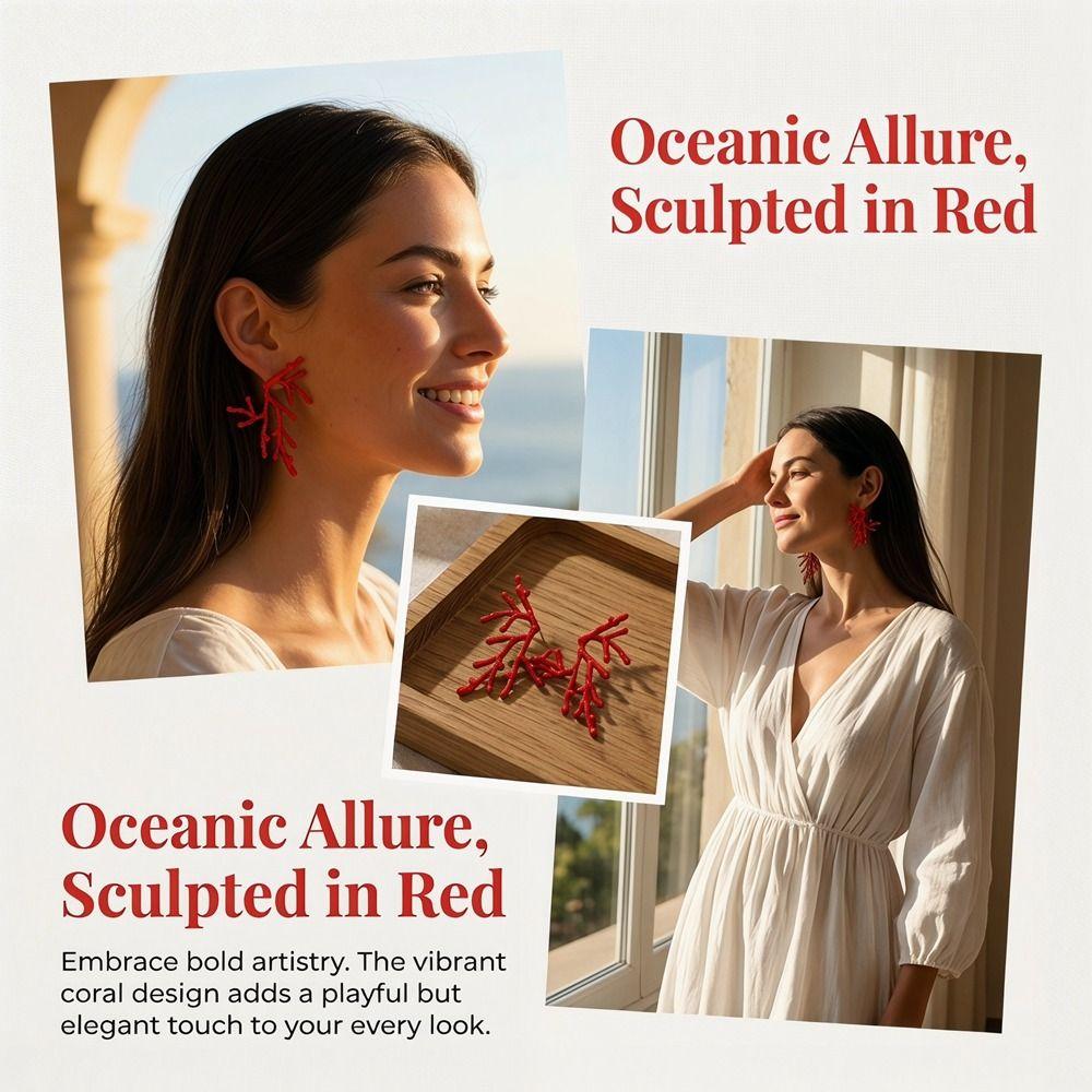 Metal Coral Branch Earrings Hollow Irregular Earrings Fashionable Red Coral Earrings  Party