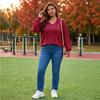 Women's V-Neck Long Sleeve Pullover Hoodie Color Loose Fit Ribbed
