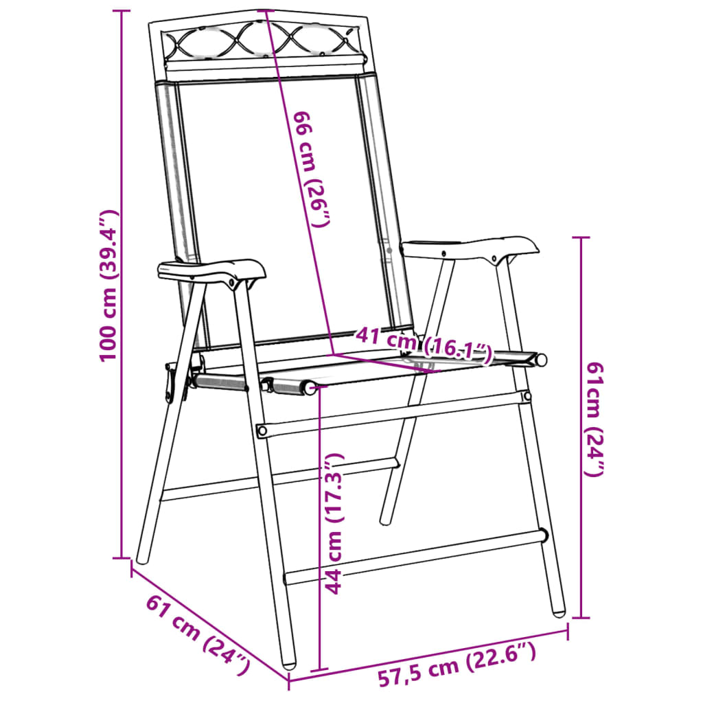 Foldable Garden Chairs 2 Pcs Grey Mottled Steel and Textilene