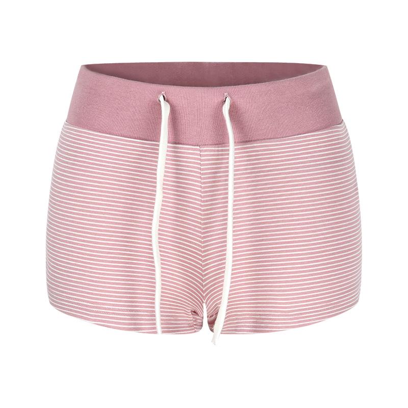 Dámské růžové elastické v pase volného střihu letní sportovní šortky se širokými nohavicemi
