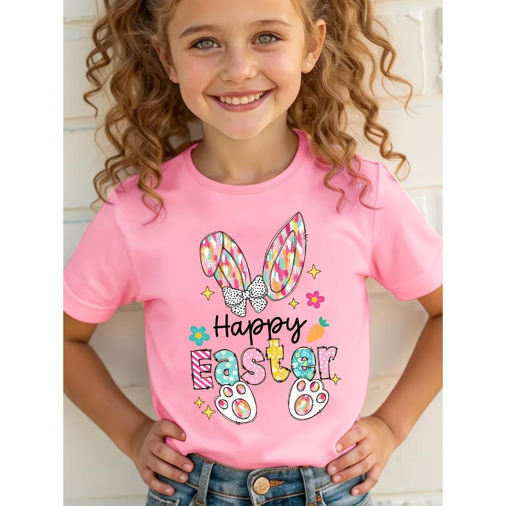Summer Happy Easter Bunny Print Kids TShirt Cotton Casual Girls Short Sleeve Shirts Sports Fashion Tops Childrens Clothes Tees