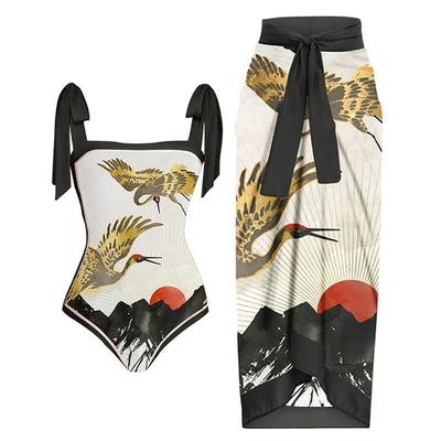 New Two-piece Printed Swimsuit Women's Conservative One-piece Chiffon Skirt Swimsuit Set