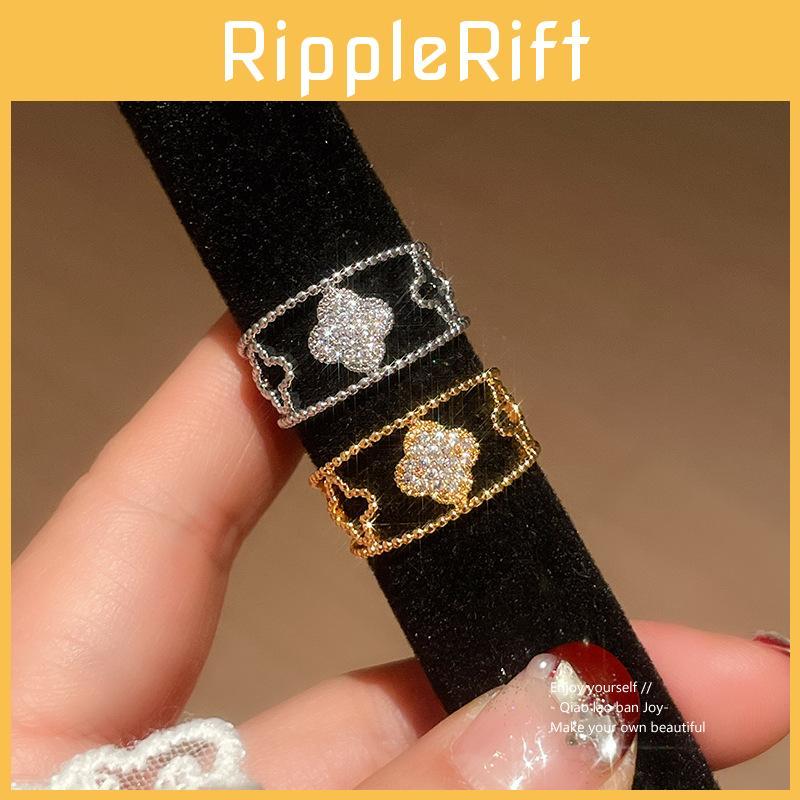 Zircon Stone Floral Statement Ring With Gold And Silver Finish For Trendy Female Accessories