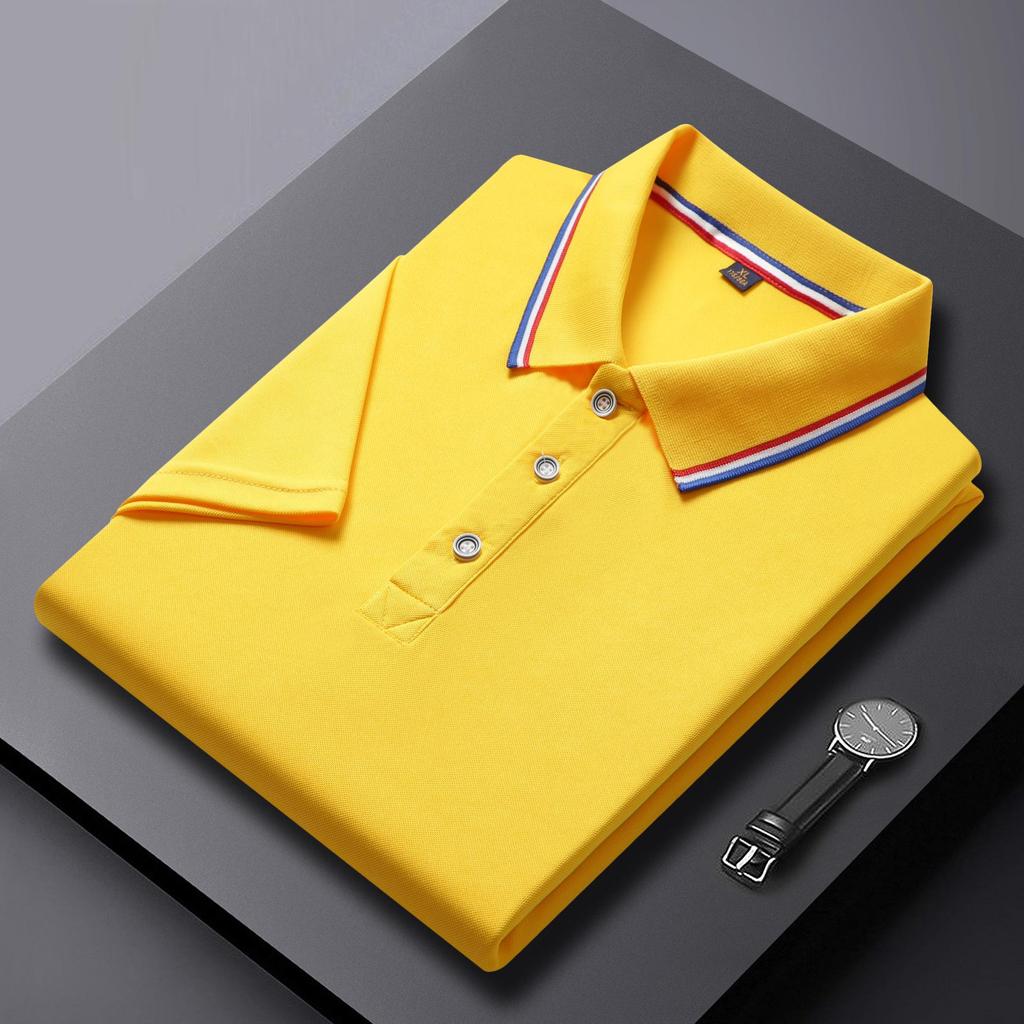 Breathable Summer Turn-Down Collar Polo Shirt - Solid Color, Short-Sleeved, Comfortable, Customizable Workwear T-Shirt