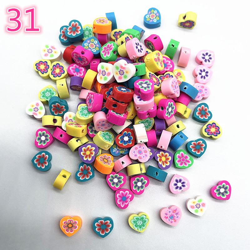 30pcs 10mm Heart Shape Fruit Beads Polymer Clay Beads Spacer Loose Beads for Jewelry Making DIY Bracelet Earring