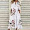 Elegante Frauen Kleider V-ausschnitt Kurzarm Taste Party Kleid Frauen Sommer Vintage Print Kleid Casual Lose Blume Damen Kleider