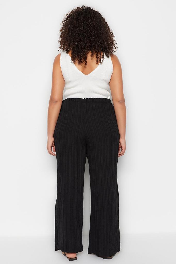 Women's Style Plus Size Brown Slit Detailed Woven Beach Trousers