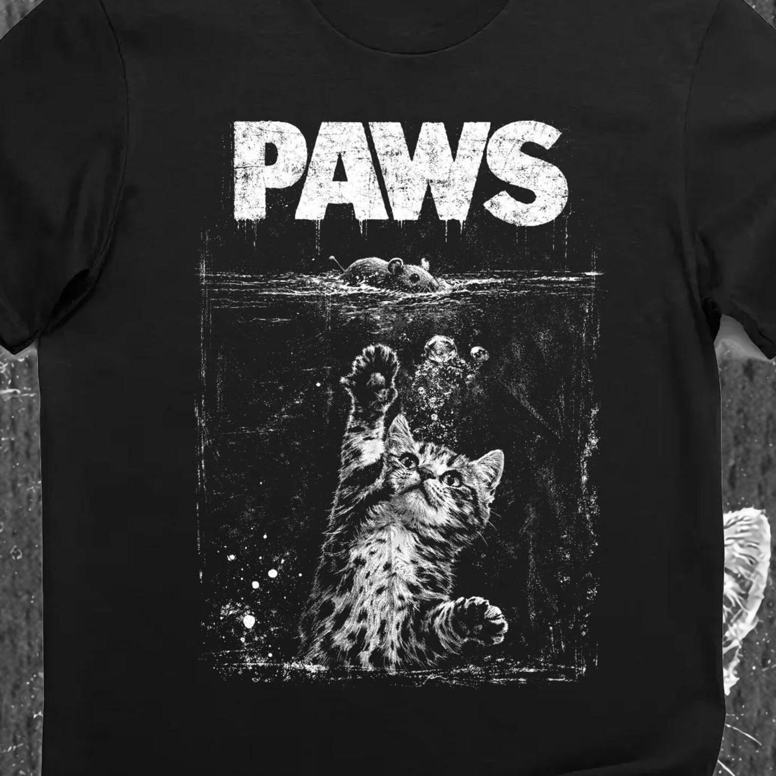 Paws Funny Cat Parody Horror Movie Dark Humor T-Shirt 3XL