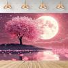 Wedding Ceremony and Bridal Party Photography Backdrop, Cherry Blossom and Moonlit Night Theme, Japanese Aesthetic, For2791