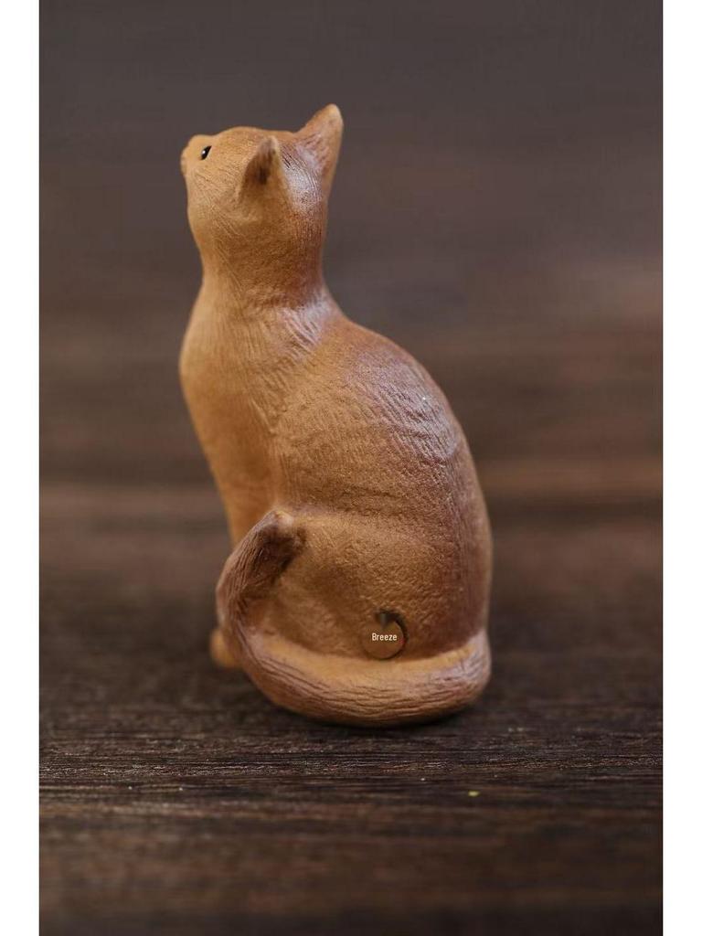 Yixing Zisha Mini Orange Cat Tea Pet – Exquisite Lucky Cat Tea Ornament
