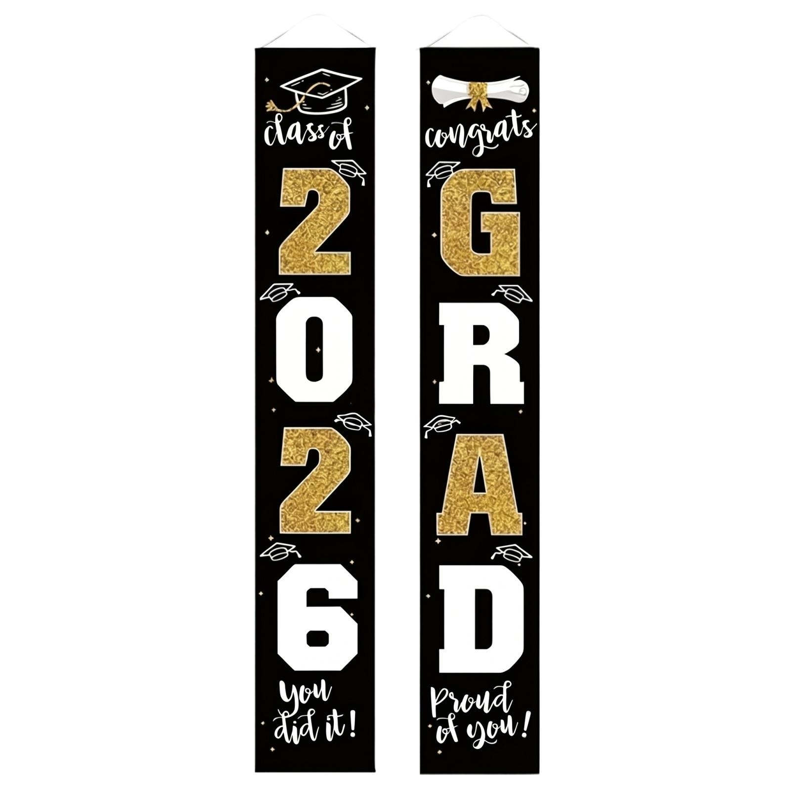 

Graduation Door Banner Set 2026 Grad Hanging Porch Sign Congrats Graduation Party Doorway Decoration for Indoor Outdoor Event School Ceremony One Size чёрный