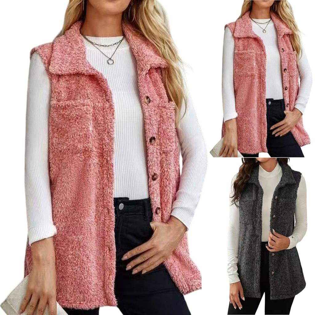 Women's Fashionable Double-Sided  Collar Button-Up Cardigan Vest With Pockets