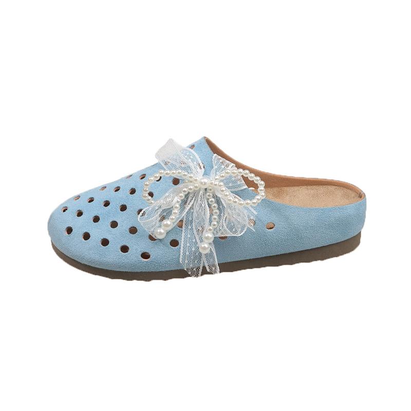 

Fashion Baotou Slippers Summer New Round Head Deep Mouth Set Foot Suede Lace Beaded Soft Sole Anti-slip Wear-resistant Flat Shoes 40