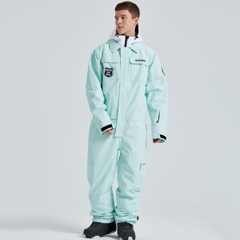 24pcs One-Piece Ski Suit Set Solid Color Unisex Outdoor Snowboard Windproof Waterproof Warm Thick Gear