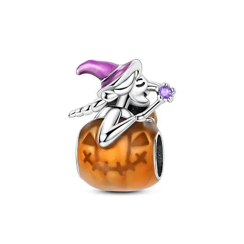 Halloween Copper Skull Charm Luminous Pumpkin Ghost Clown Bead Pendant Ring Necklace Bracelet Diy Jewelry Gift