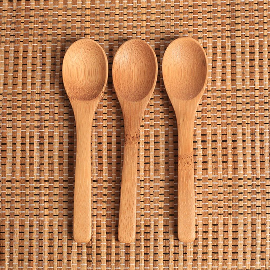 Small Bamboo Wooden Spoons Tiny Ellipse Serving Wood Spoons for Seasoning Oil Coffee Tea Sugar