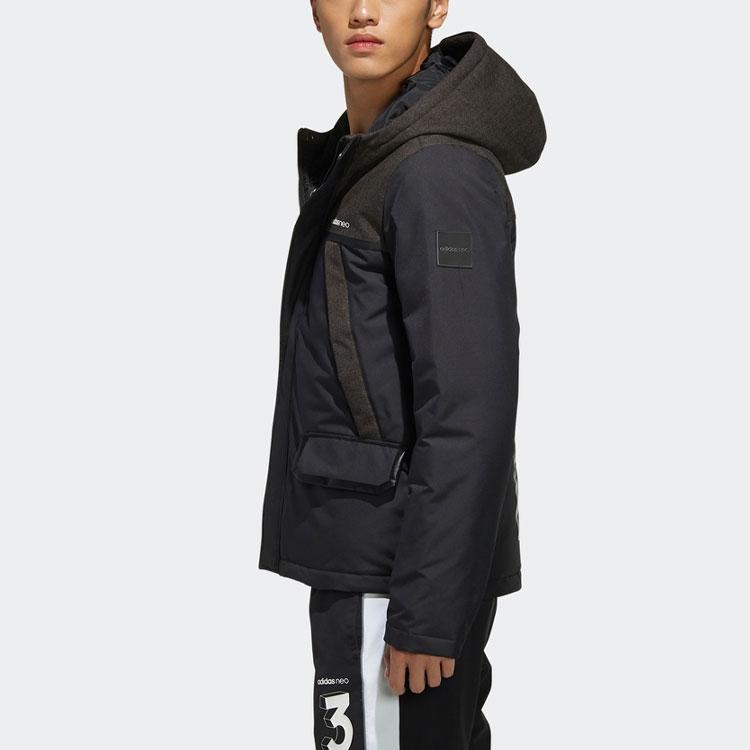 Adidas Neo Spliced Warm Sports Letter Hooded Down Jacket Men Outerwear Black EI4440