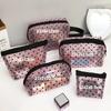 Borsa per il trucco a forma di cuore, in rete trasparente, multifunzione, portatile, per donne, con organizer per cosmetici, rossetti e articoli da toeletta