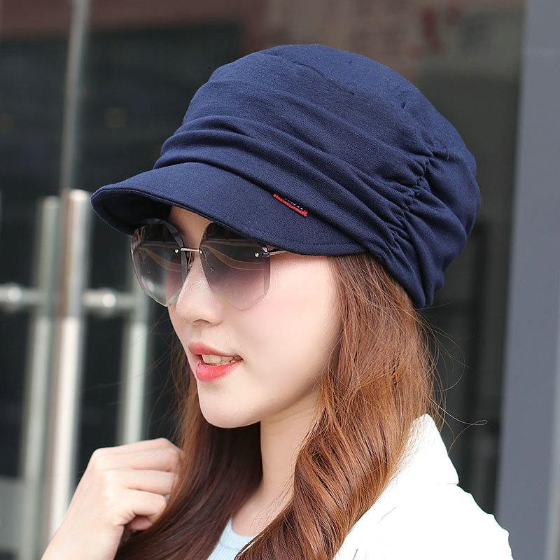 Dome Soft Brim Pleated Cloth Cap All-Matching Mom Style Peaked Hat Korean Styleb