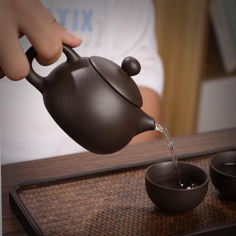 Purple sand express cup tea set, one pot of four cups with gifts, portable travel tea set