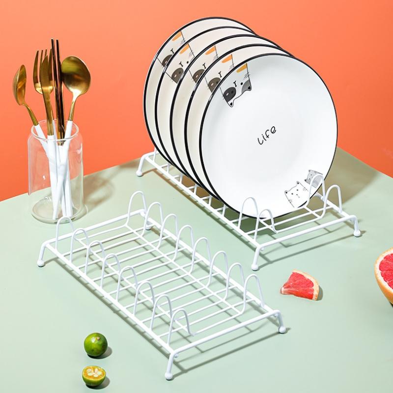 White Iron Kitchen Bowl Plates Drainer Rack Tabletop Storage Holder Drying Shelf Tray Stand For Bowls Plates Racks Holders
