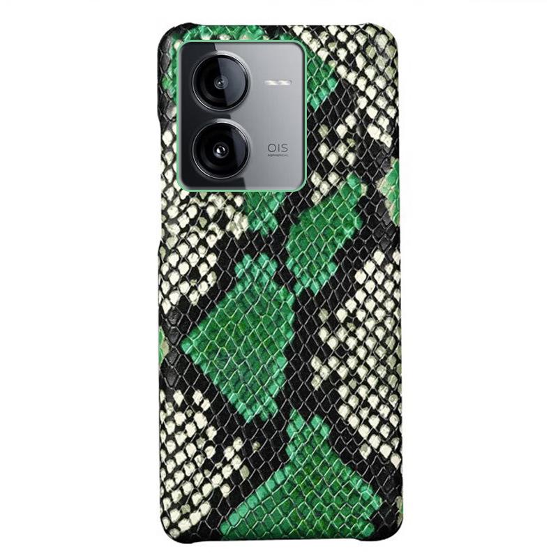 Luxury Genuine Leather Half Package Protective Cover with Python Skin Pattern for iQOO Z7/X