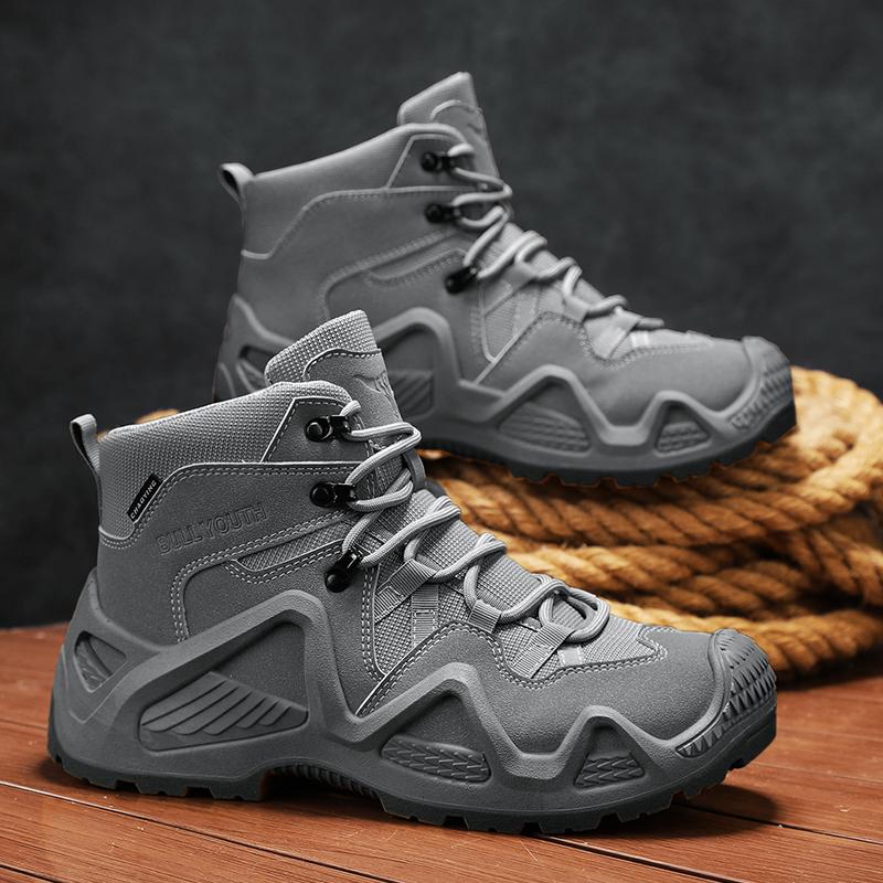 

Men s Winter High Top Shoes Mid Top Waterproof and Anti Slip Hiking Shoes Ultra Light Work Boots Tactical Boots Desert Boots 39 серый