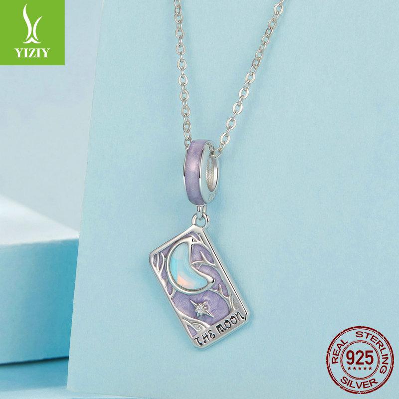 Romantic Purple Moon Tarot Diy Pendant, Dream Girl Heart S925 Silver Bracelet Beaded.